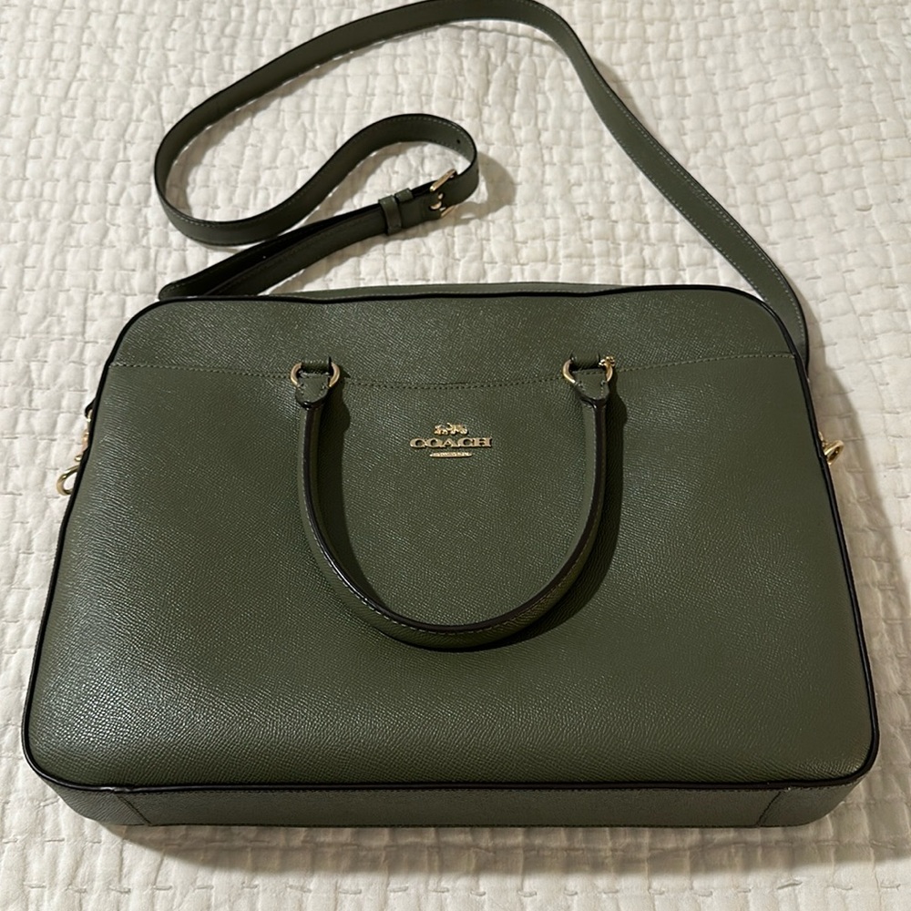 Olive green Coach laptop bag